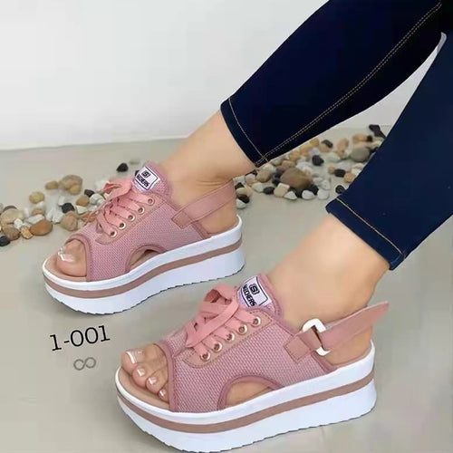 Damen Plateausandalen mit verstellbarem Riemendesign und luftiger Strickoberfläche EB