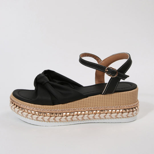Damen elegante Plateau-Sandalen mit dekorativem Knötchen-Design EB