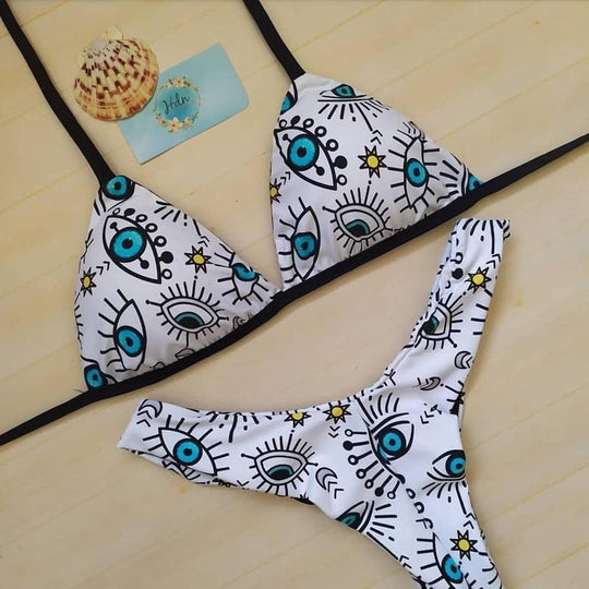 Damen Triangel-Bikini mit auffälligem Grafikdesign EB