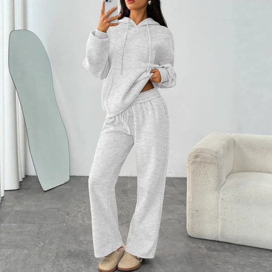 Damen Oversized Hoodie-Set mit Kängurutasche und weiter Palazzohose EB