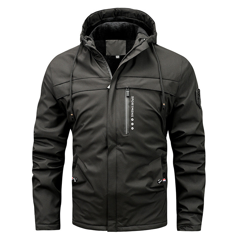 Herren nan winddichte Softshelljacke mit verstellbarer Kapuze, Fleece-Innenfutter und verdeckten Reißverschlusstaschen EB