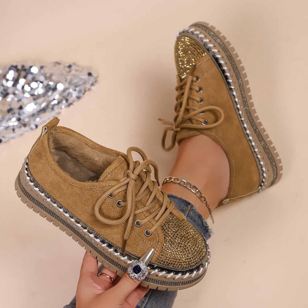 Damen komfortable Sneakers mit Glitzerdetails und kuscheligem Innenfutter EB