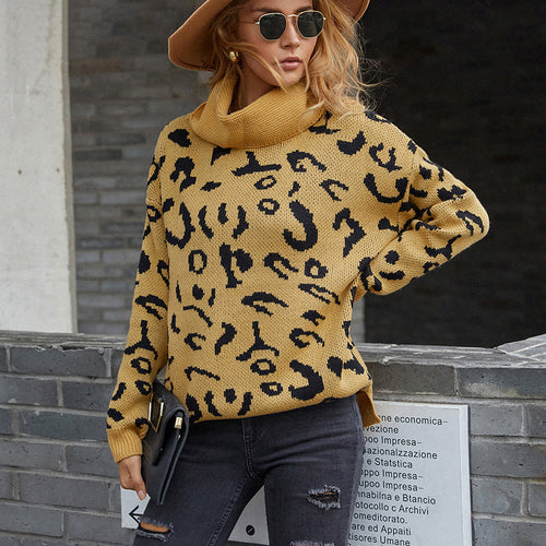 Damen gemütlicher Oversized-Pullover mit trendigem Leopardenmuster EB