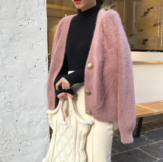 Damen Kuschelige Strickjacke mit Knopfdetails und weit geschnittenem Design EB