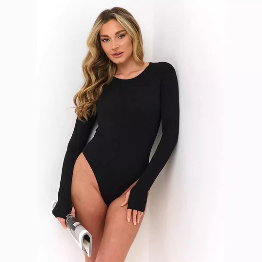 Damen Langarm-Bodysuit mit elegantem Rippdesign und figurbetontem Schnitt EB