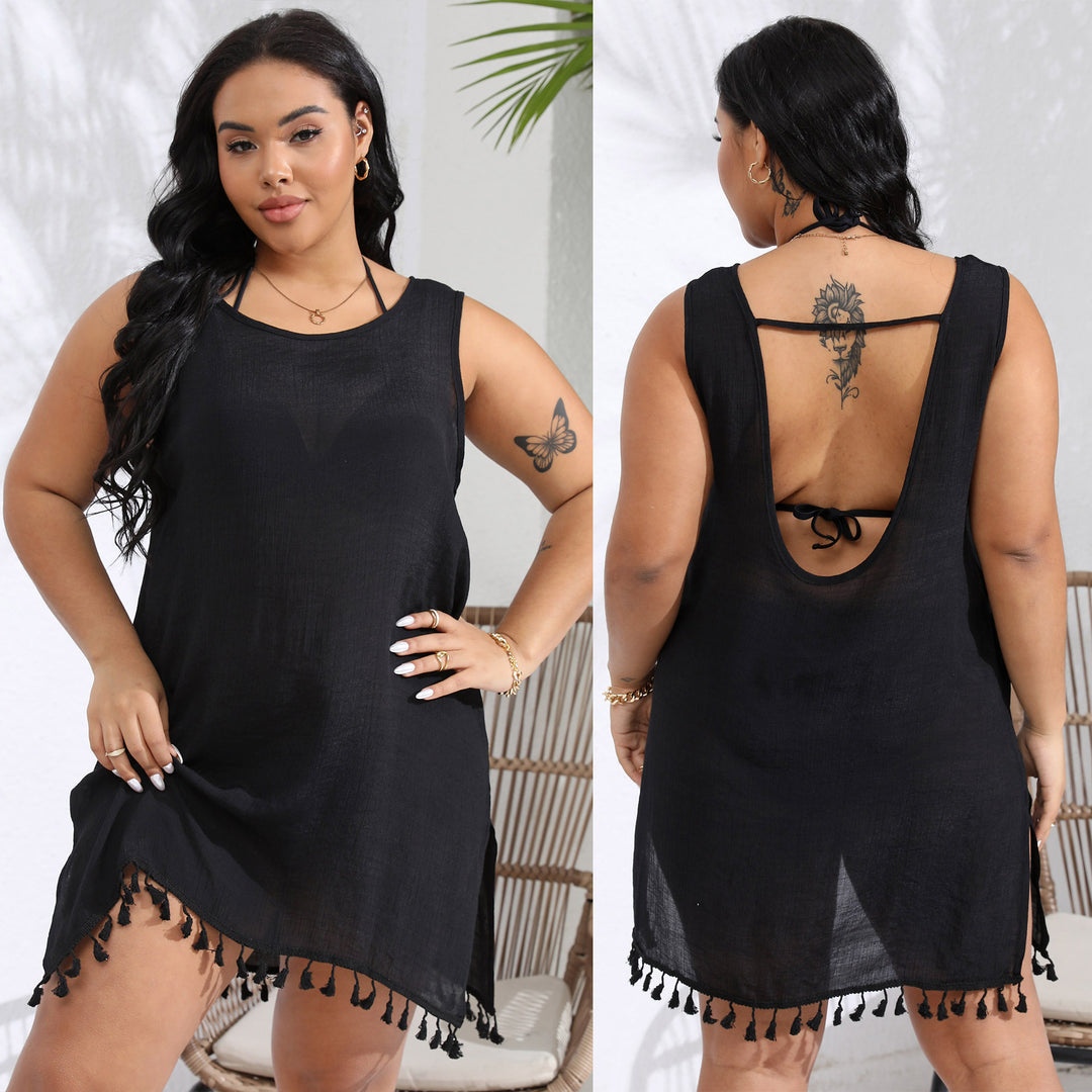 Damen luftiges Strandkleid mit fransigen Details EB