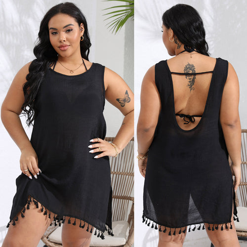 Damen luftiges Strandkleid mit fransigen Details EB