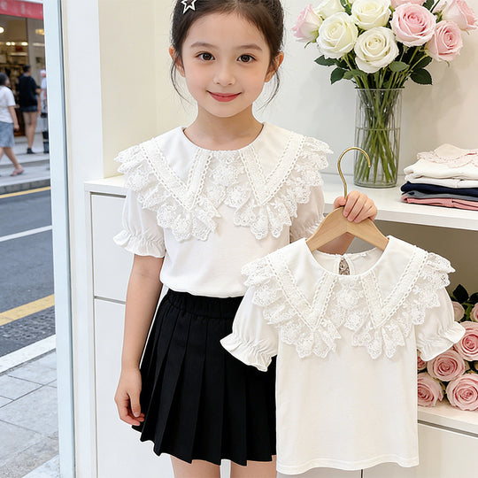 Mädchen Bluse mit trendigem Spitzenkragen EB