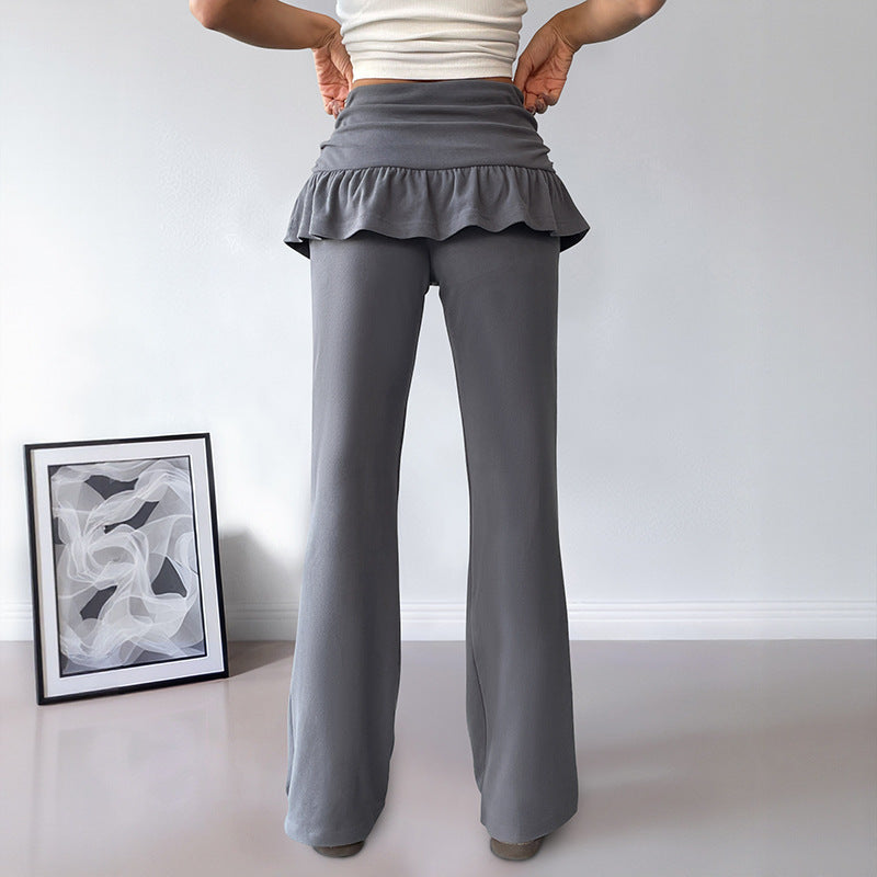 Damen Freizeit-Hosen mit Volantbund und weitem Bein EB