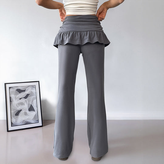Damen Freizeit-Hosen mit Volantbund und weitem Bein EB