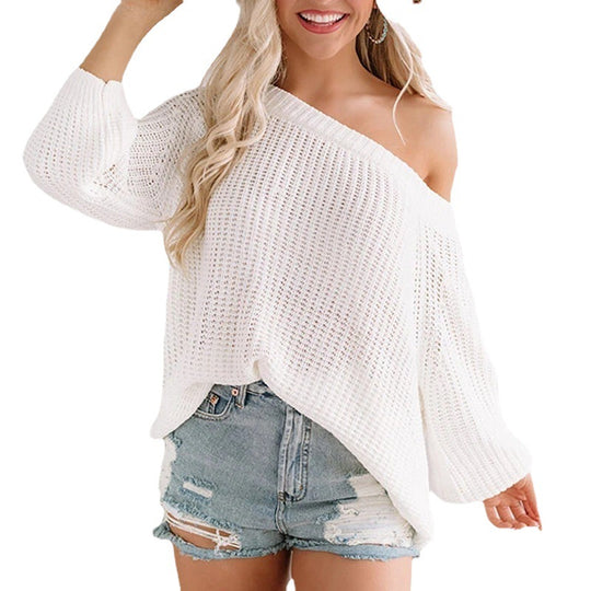 Damen Off-Shoulder Strickpullover mit weit geschnittenem Saum EB