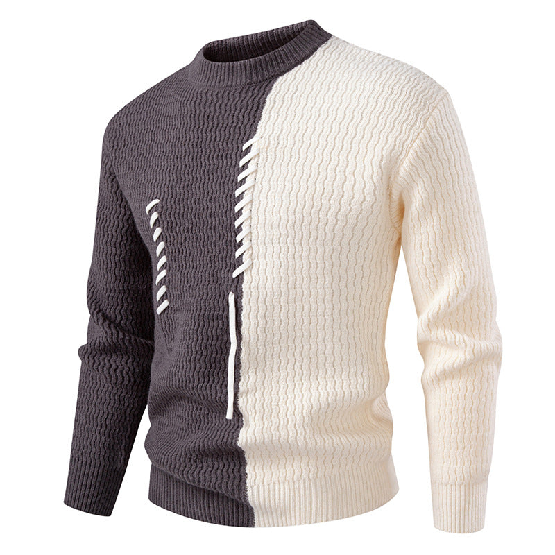 Herren nan zweigeteilter Strukturstrickpullover mit Zierband-Detail und Rundhalsausschnitt EB