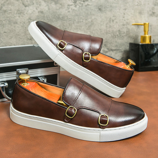 Damen Elegante Slip-On Schuhe mit dekorativen Schnallen aus hochwertigem Leder EB