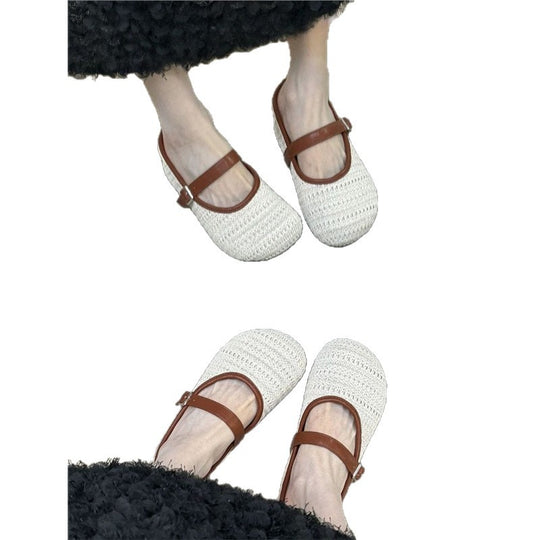 Damen elegante Clogs mit handgearbeitetem Strickmuster und verstellbarem Riemen EB