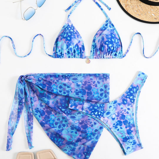 Damen Bikini-Set mit floralem Muster und schickem Wickelrock EB