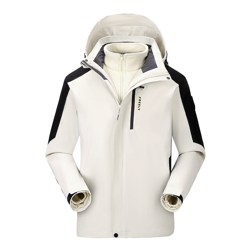 Herren wasserdichte dreiteilige Winterjacke mit abnehmbarer Kapuze und Fleece-Innenjacke EB