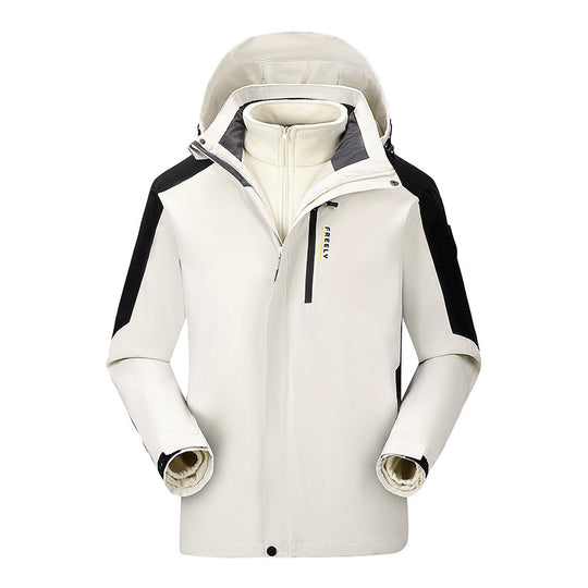 Herren wasserdichte dreiteilige Winterjacke mit abnehmbarer Kapuze und Fleece-Innenjacke EB