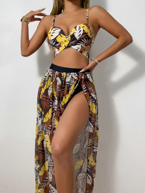 Damen Zweiteiler Bademode mit hohem Beinausschnitt und floralem Design EB