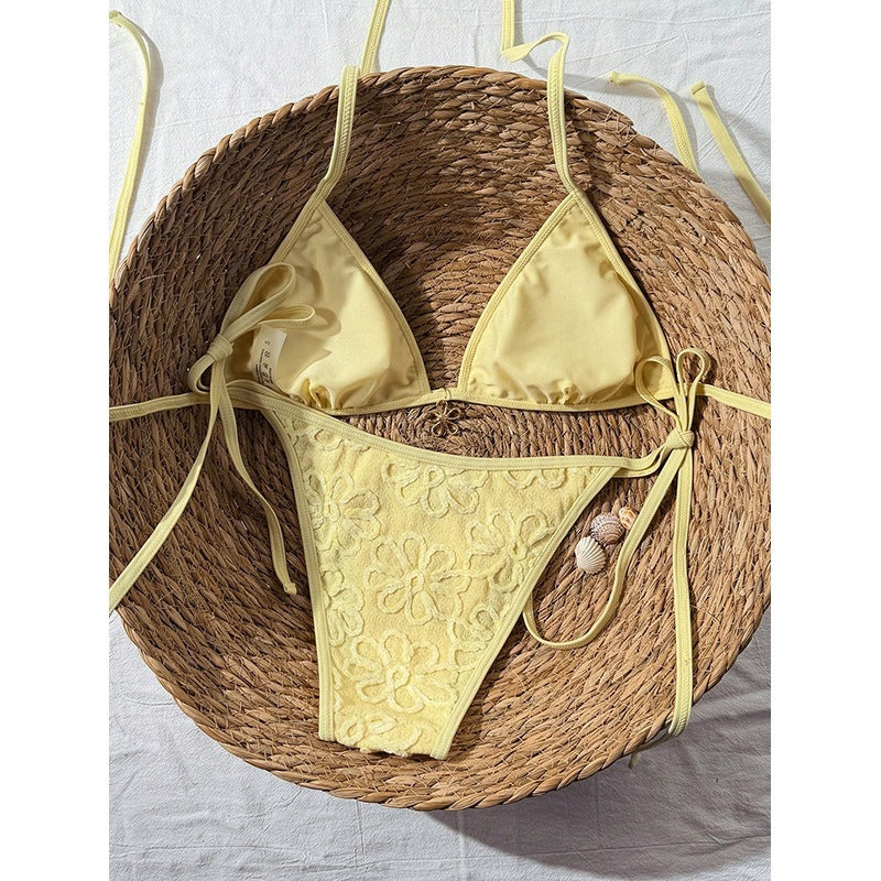 Damen Triangel-Bikini mit floralem 3D-Muster EB
