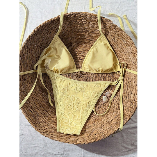 Damen Triangel-Bikini mit floralem 3D-Muster EB