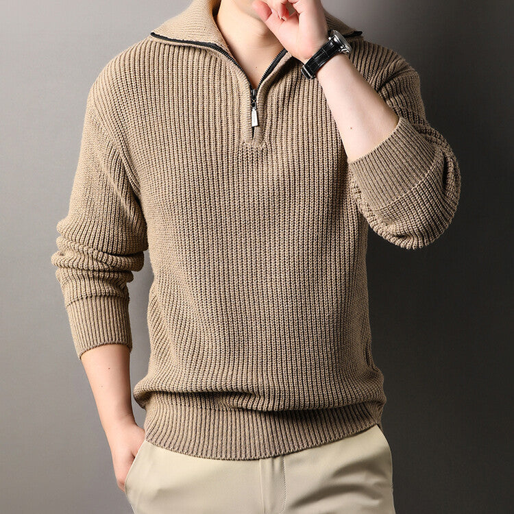 Herren Freizeitpullover mit halbem Reißverschluss und strukturiertem Strickmuster EB