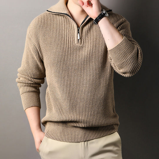 Herren Freizeitpullover mit halbem Reißverschluss und strukturiertem Strickmuster EB