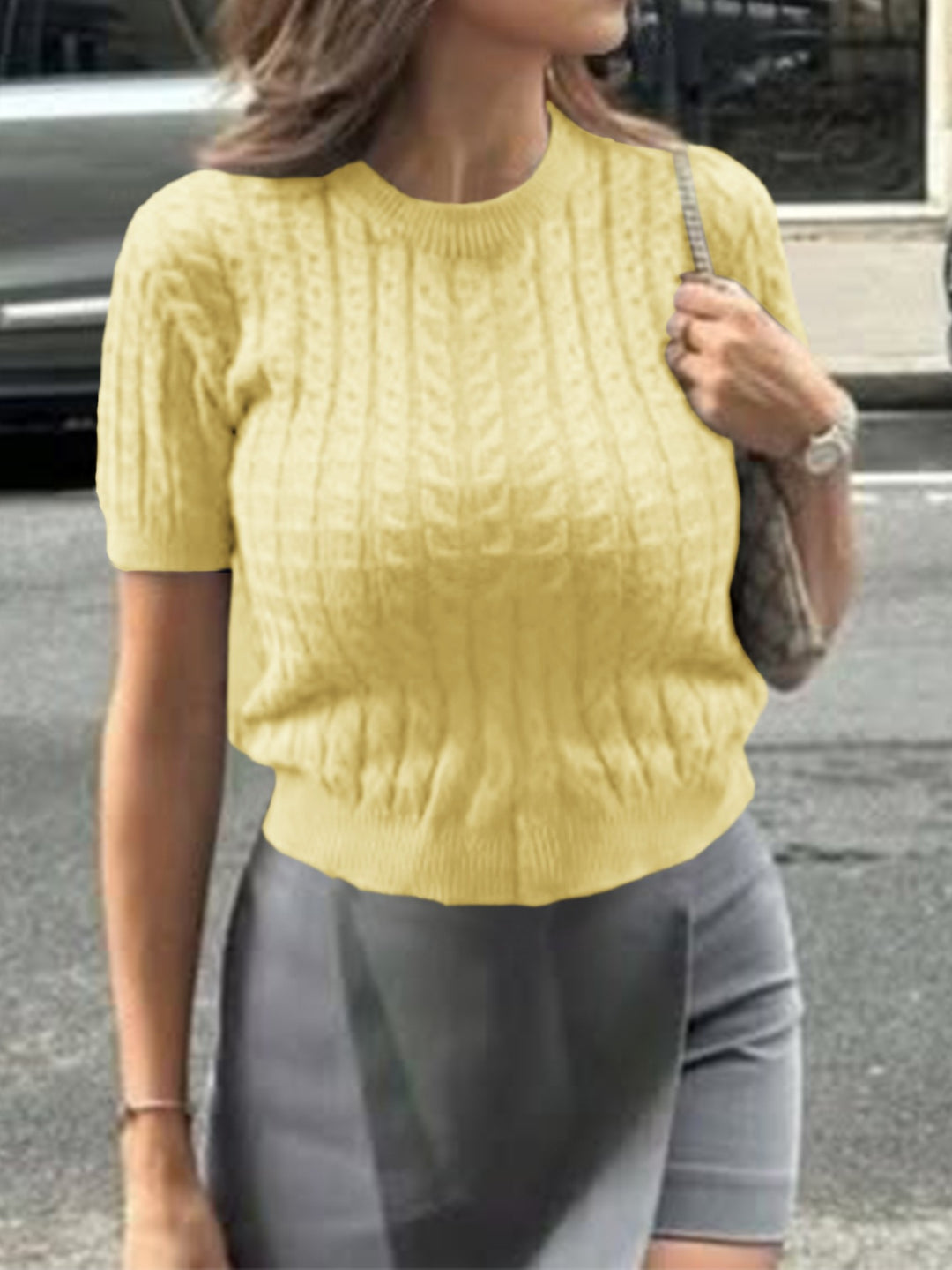 Damen Strickoberteil mit Lochmuster und modischem Rundhalsausschnitt EB