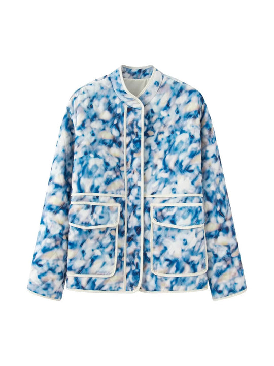 Damen gestepptes Blütenmuster-Jacke mit praktischen Taschen EB