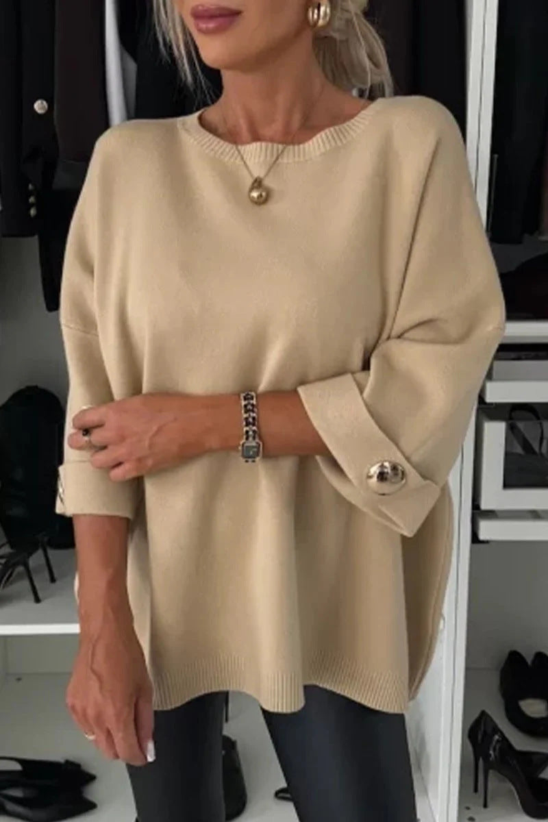 Damen Modischer Strickpullover mit eleganten Knopfdetails EB