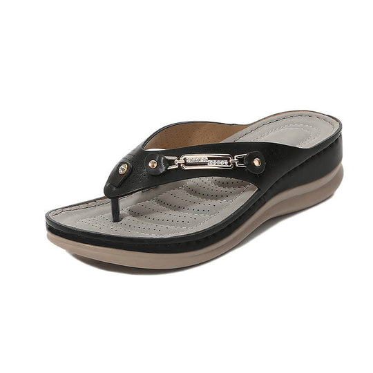 Damen trendige Wedge-Sandalen mit modischem Zierband und atmungsaktiver Fußbettung EB