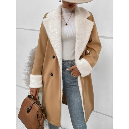 EB | Gewickelter Mantel für Frauen - Weiches Faux Shearling - Gürtel In Der Taille - Elegantes Langes Modell
