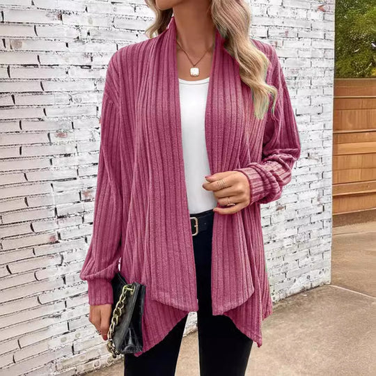 Damen offener Strickcardigan mit vertikalen Streifen EB