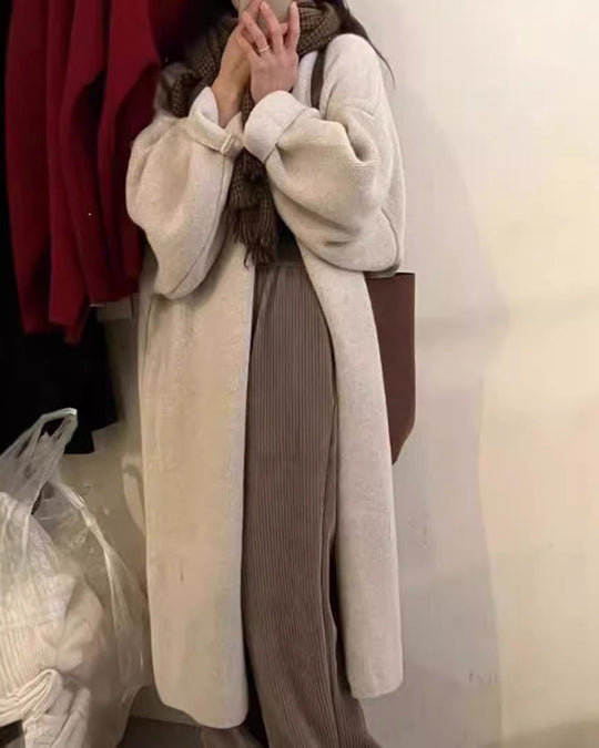 EB | Strickjacke Mantel Übergröße Passform Wollstrick Offene Vorderseite Knöchellänge