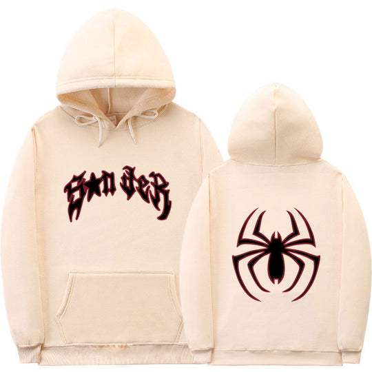 Damen Kapuzenpullover mit auffälligem Spinnenmotiv und grobem Schriftzug EB