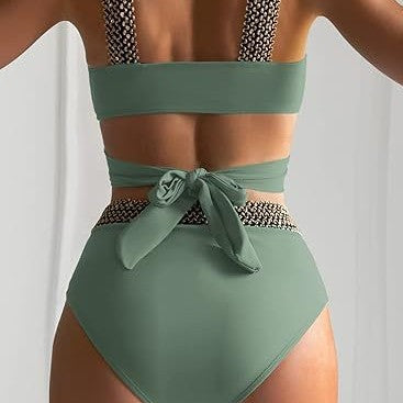 Damen Hochtaillierter Bikini mit elegantem Wickeldesign EB