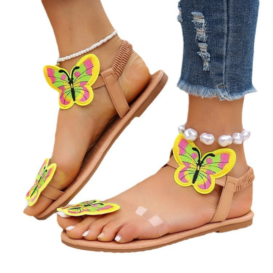 Damen Riemensandalen mit buntem Schmetterlingsmotiv EB