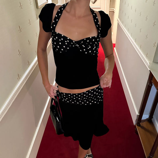 Damen Wickelkleid mit Spaghetti-Trägern und modischem Punktemuster EB