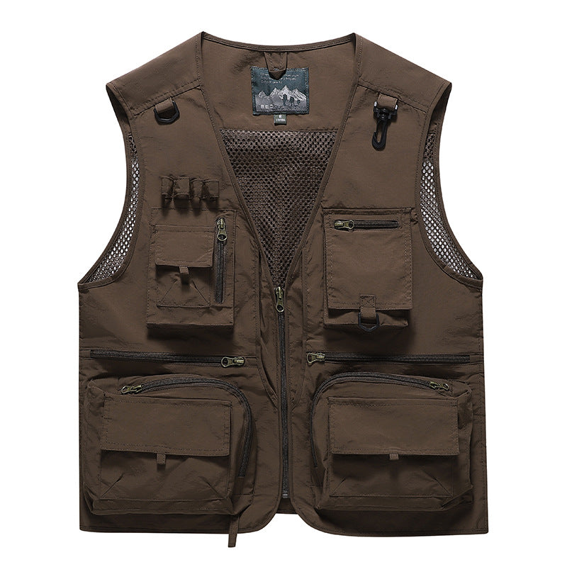 Herren Multifunktionale Outdoor-Utilityweste mit zahlreichen Reißverschlusstaschen, D-Ring und Karabiner EB