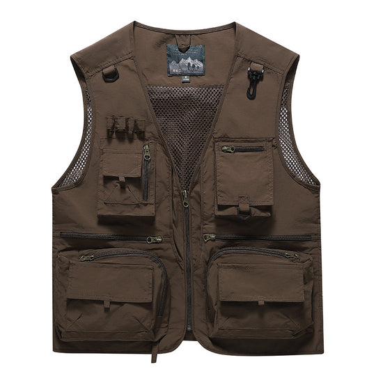 Herren Multifunktionale Outdoor-Utilityweste mit zahlreichen Reißverschlusstaschen, D-Ring und Karabiner EB
