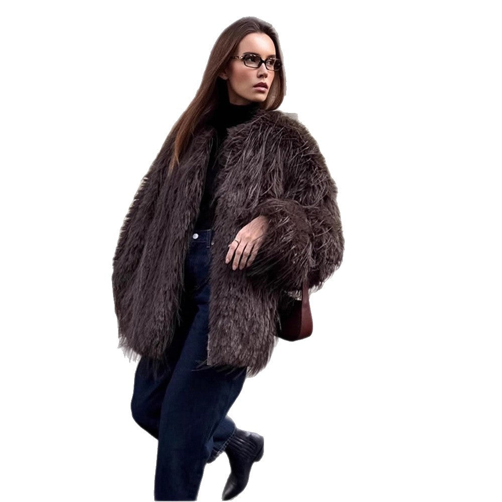 Damen Oversized Kunstpelzjacke EB
