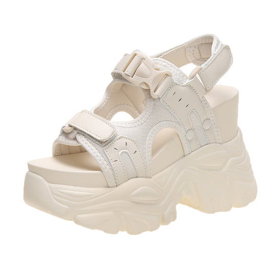 Damen Sportliche Plateau-Sandalen mit verstellbaren Riemen und rutschfester Sohle EB