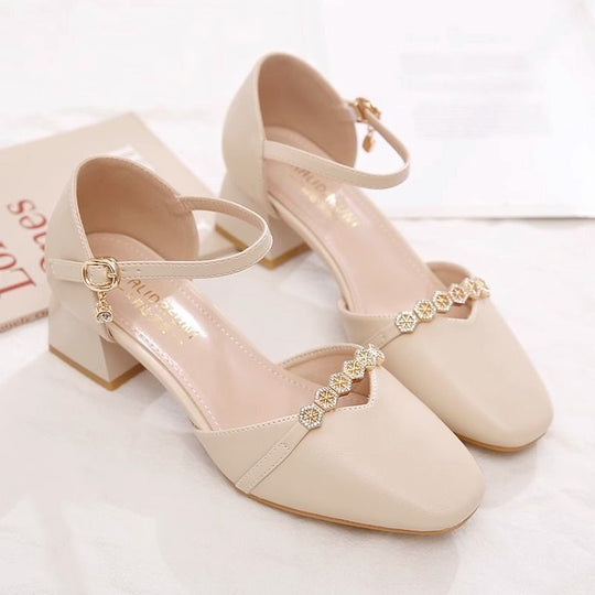 Damen Elegante Hochzeits-Pumps mit dezentem Schmuckdetail und komfortablem Blockabsatz EB