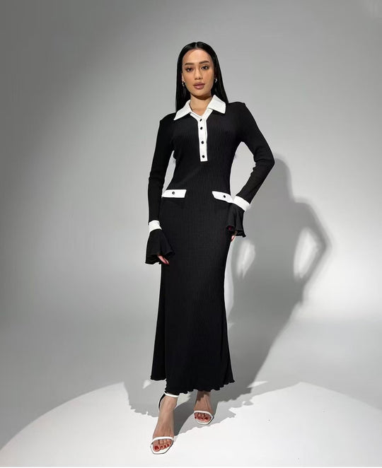 Damen Strickkleid mit eleganter Knopfleiste und Flügelärmeln EB