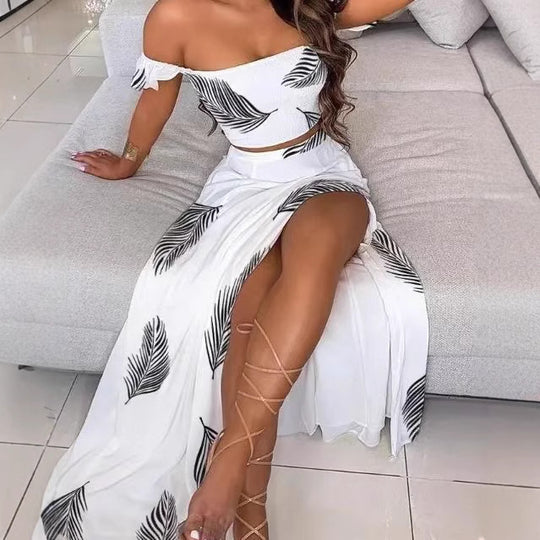 Damen Maxirock mit floralem Design und hohem Schlitz EB