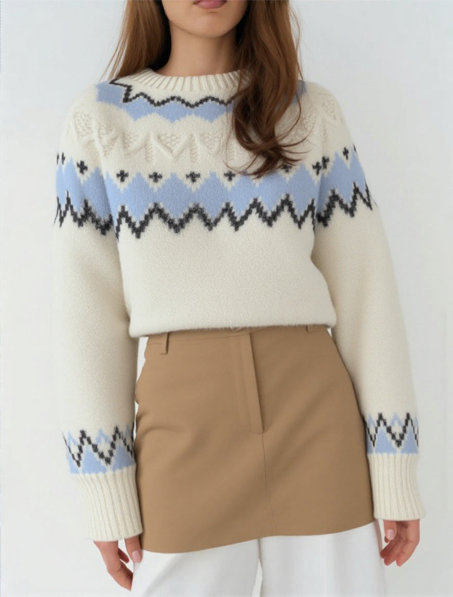 Damen Strickpullover mit grafischem Muster und weichem Material EB