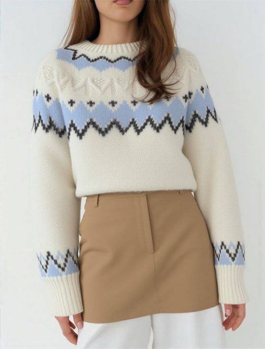 Damen Strickpullover mit grafischem Muster und weichem Material EB