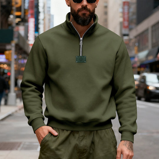 Herren nan hochgeschlossener Quarterzip-Sweatshirt aus schwerem Baumwollfleece mit Stehkragen EB