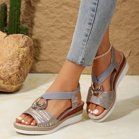Damen Plateau-Sandalen mit modischem Knoten und elastischen Riemen EB