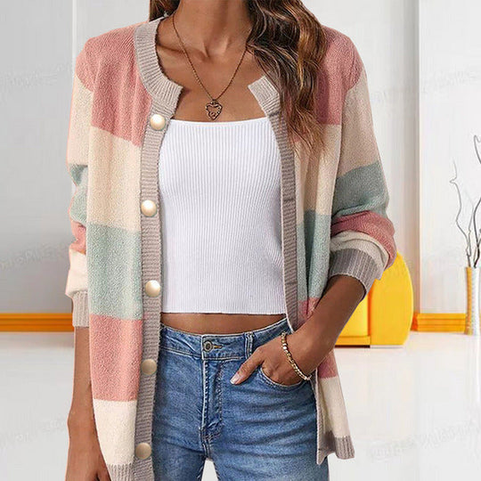 EB | Strickjacke - Damen Frühling Freizeit Gestreifte Strickjacke