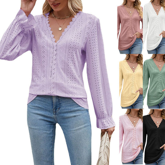 Damen Spitzenbluse mit V-Ausschnitt EB